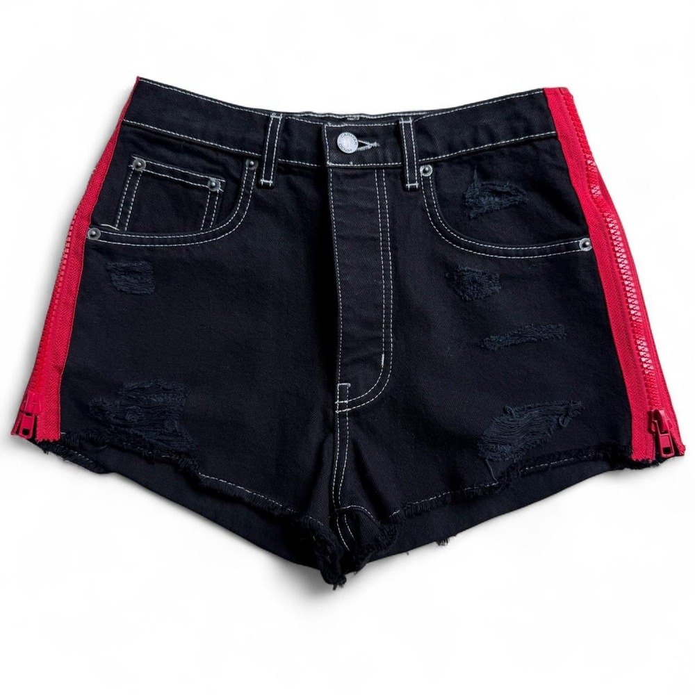 CARMAR - Size 26 - Black and Red Zipper Denim Shorts